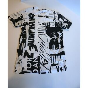 Jordan Kids Jumpman Flight Graphic Tee Black White All Over Print Shirt SM 8-10